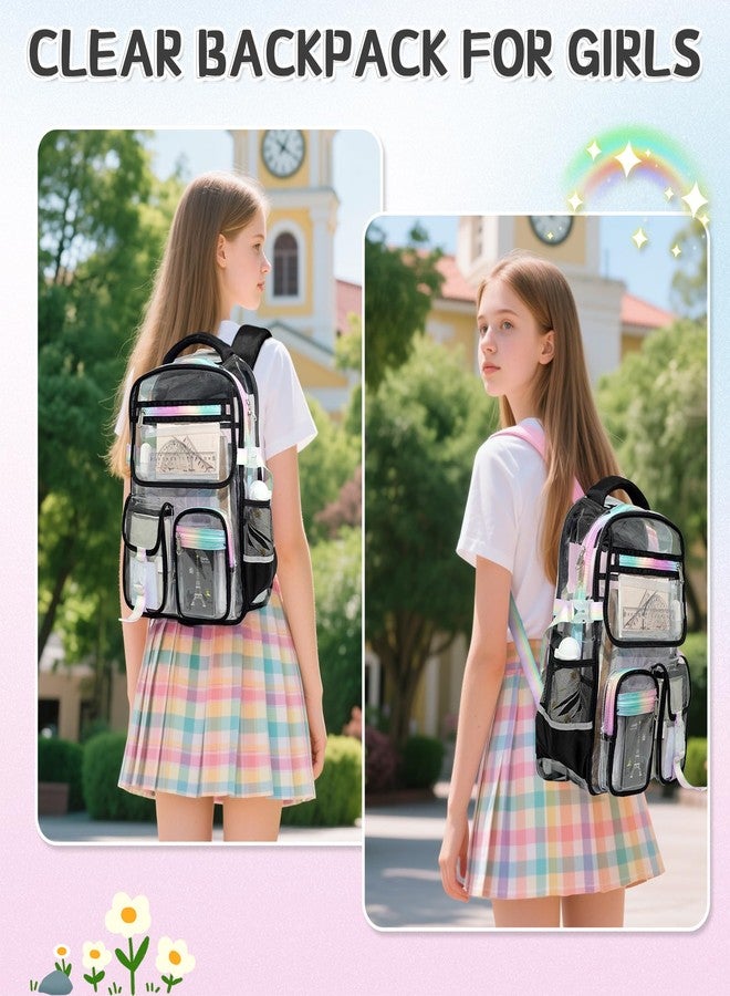 Tldcdte Clear Backpacks for School, Clear Backpack Heavy Duty Stadium Approved, TPU Waterproof See Through Backpack with Reflective Strips, Large clear Backbag for Travel, Work, Concerts, Girls & Boys - Image 4